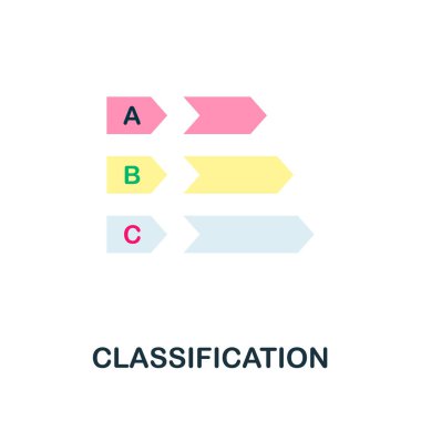 Sınıflandırma ikonu. Veri analizi koleksiyonundan düz işaret elemanı. Web tasarımı, şablonlar, bilgi grafikleri ve daha fazlası için yaratıcı sınıflandırma simgesi