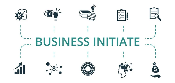 Business Initiate icoon set. Bevat bewerkbare pictogrammen thema zoals visie, investering, planning en meer. — Stockvector