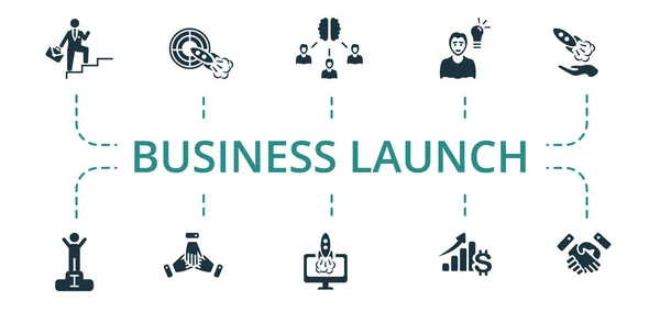 Conjunto de ícones Business Launch. Contém ícones editáveis tema como lucro, trabalho em equipe, solução e muito mais. —  Vetores de Stock