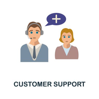 Müşteri desteği ikonu. Müşteri hizmetleri koleksiyonundan renkli tabela. Web tasarımı, bilgi grafikleri ve daha fazlası için Yaratıcı Müşteri Desteği simgesi çizimi