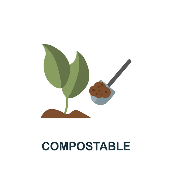 Compostable icon. Flat sign element from eco friendly product collection. Creative Compostable icon for web design, templates, infographics and more — Stock Vector