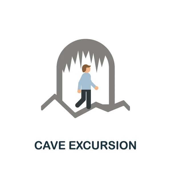 Cave Excursion επίπεδη εικόνα. Έγχρωμη πινακίδα από τη συλλογή εκδρομές. Εικονογράφηση εικονιδίου Creative Cave Excursion για σχεδιασμό ιστοσελίδων, infographics και πολλά άλλα — Διανυσματικό Αρχείο