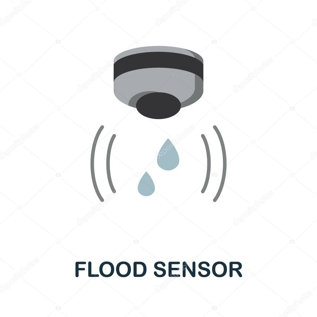 Flood Sensor flat icon. Colored sign from home security collection. Creative Flood Sensor icon illustration for web design, infographics and more