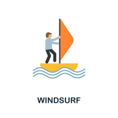 Rüzgâr sörfü ikonu. Ekstrem spor koleksiyonundan düz tabela. Web tasarımı, şablonlar, bilgi grafikleri ve daha fazlası için yaratıcı Windsurf simgesi