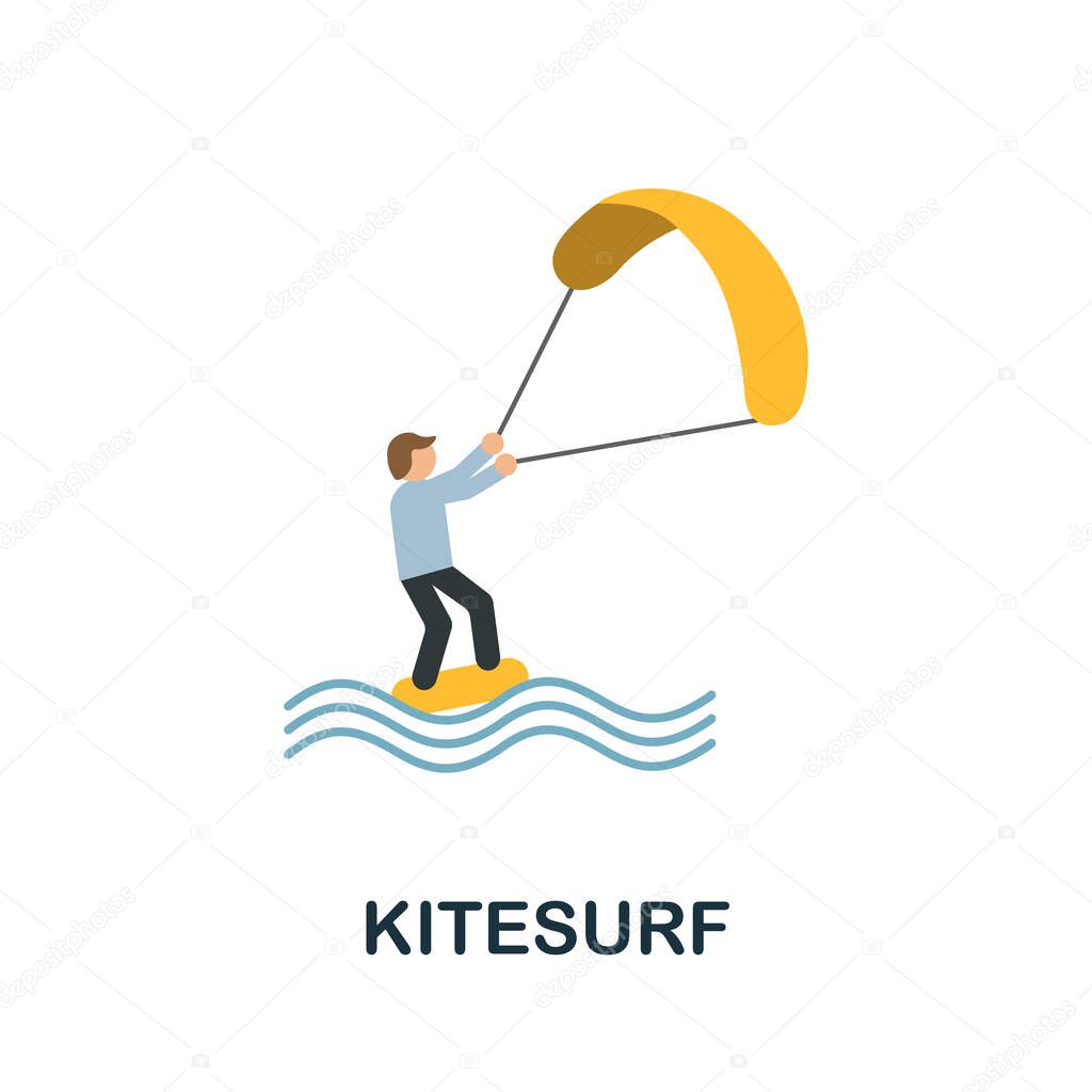 Kitesurf icon. Flat sign element from extreme sport collection. Creative Kitesurf icon for web design, templates, infographics and more