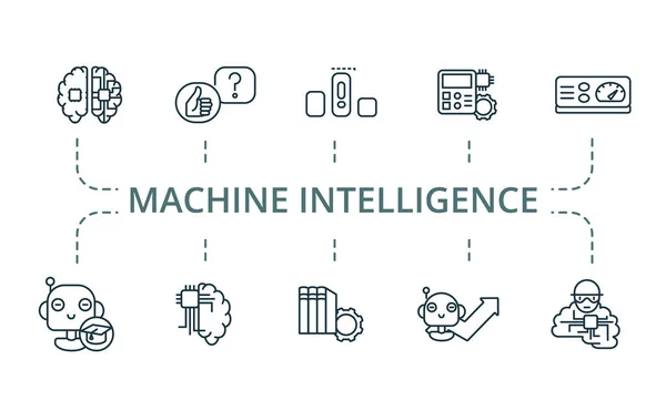 机器智能图标设置。包含可编辑的图标主题，如模式、技能破解、学习等. — 图库矢量图片