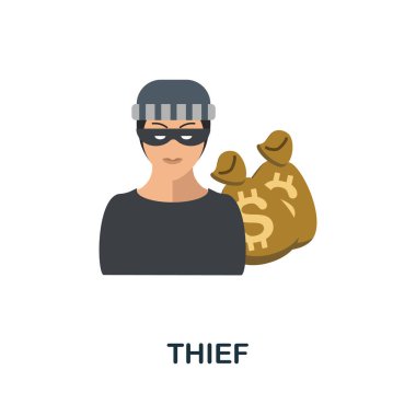 Hırsız ikonu. Hukuk koleksiyonundan düz tabela elemanı. Web tasarımı, şablonlar, bilgi grafikleri ve daha fazlası için yaratıcı hırsız simgesi