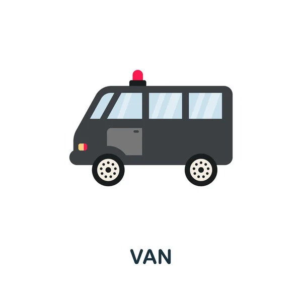 Icona del furgone. Elemento piatto segno dalla collezione di legge. Icona Creative Van per web design, modelli, infografiche e altro ancora — Vettoriale Stock