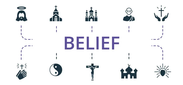 Набор значков веры. Содержит редактируемые темы икон, таких как распятие, мечеть, монах и многое другое. — стоковый вектор