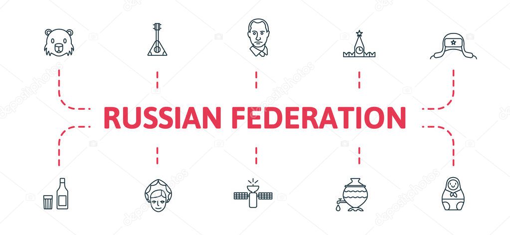 Russia icon set. Contains editable icons russia theme such as bear, kokoshnik, putin and more.