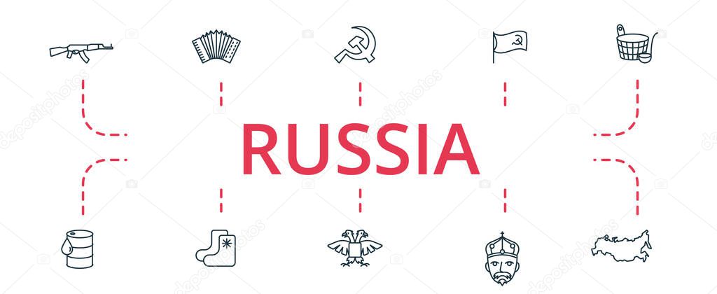 Russia icon set. Contains editable icons russia theme such as bear, kokoshnik, putin and more.