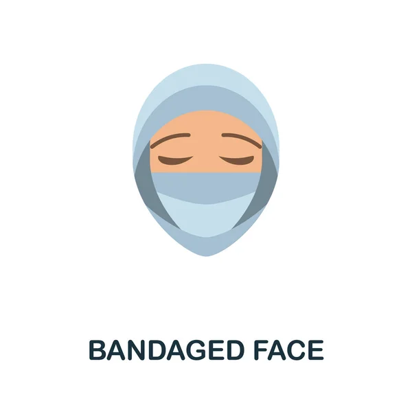 BBandaged Face flat icon. 성형 수술 컬렉션의 컬러 사인이야. 웹 디자인, 인포 그래픽등을 위한 크리에이티브 벤 디 드 페이스 아이콘 삽화 — 스톡 벡터