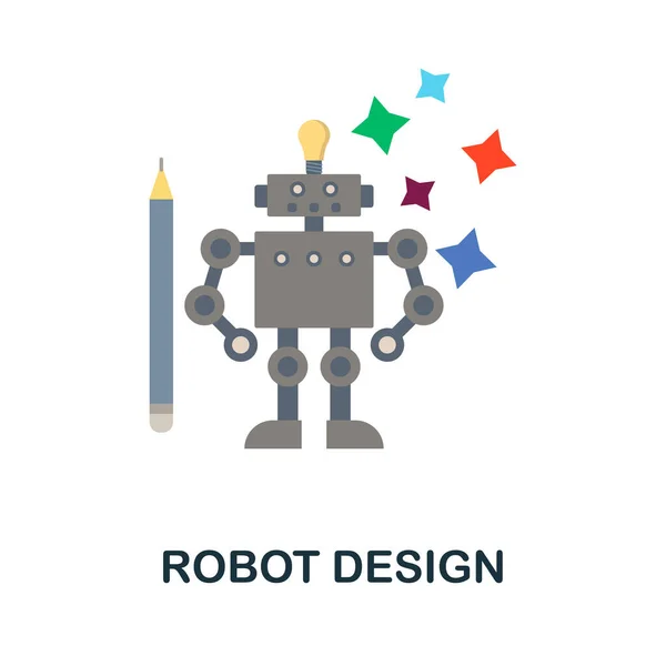 Robot Design icono plano. Signo de color de la colección de ingeniería robótica. Ilustración de iconos de diseño de robots creativos para diseño web, infografías y más — Vector de stock
