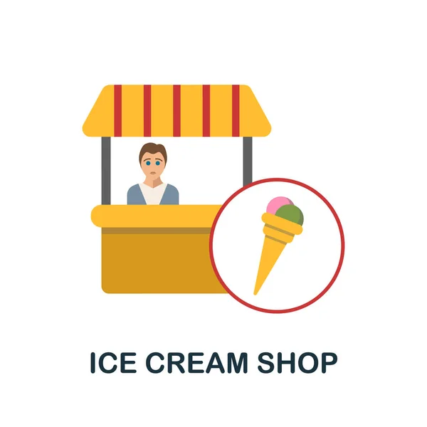 Eisdiele flach Ikone. Farbiges Schild aus der Sammlung kleiner Unternehmen. Creative Ice Cream Shop Icon Illustration für Webdesign, Infografiken und mehr — Stockvektor