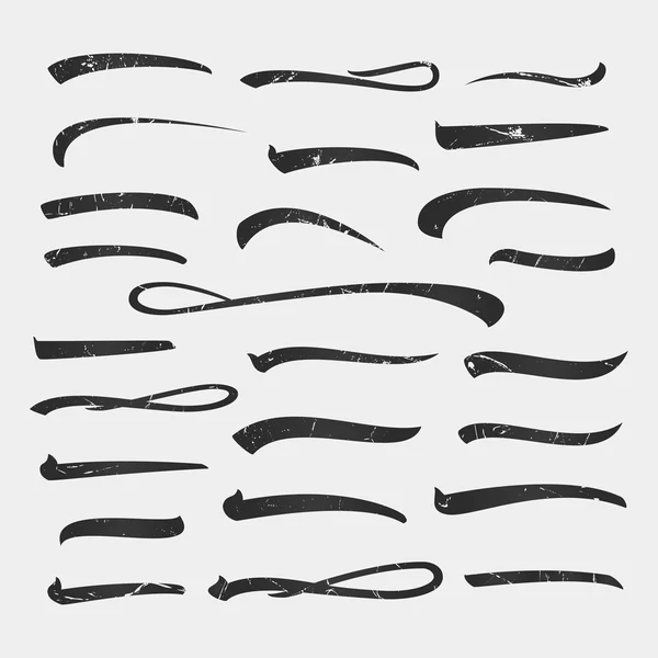 Marker, Underline, Highlighter Marker Strokes, Swoops, Waves Brush Marks Set. Hand Lettering Lines Isolated On White. Typographic Design. Vintage Elements. Vector Illustration — Stock Vector