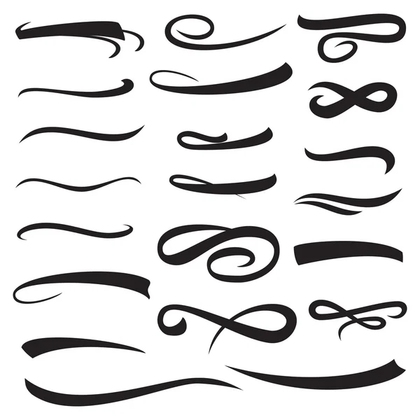 Marcador, subrayado, resaltador Marcador Golpes, Swoops, Waves Brush Marks Set. Líneas de letras de mano aisladas en blanco. Diseño tipográfico. Elementos Vintage. Ilustración vectorial — Archivo Imágenes Vectoriales