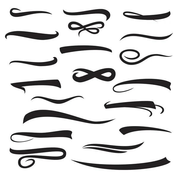 Marker, Alt Çizgi, Vurgulayıcı Marker Vuruşları, Swoops, Dalgalar Fırça İşaretleri Seti. El Yazı Çizgileri Beyaz Üzerine İzole. Tipografik Tasarım. Vintage Elements. Vektör İllüstrasyonu