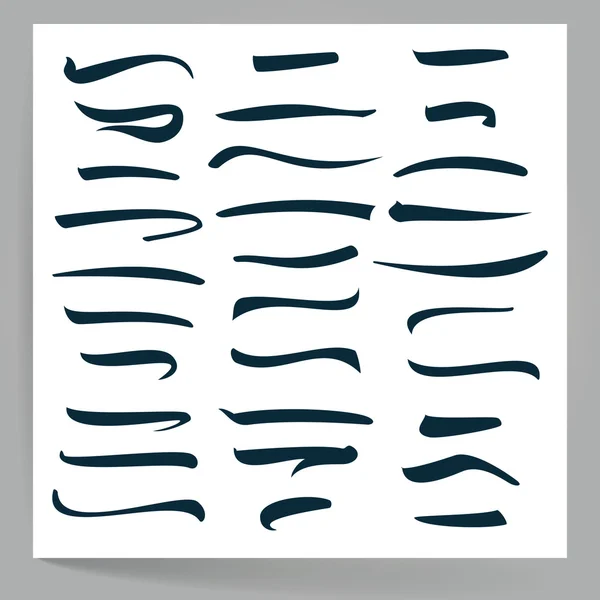 Marker, Underline, Highlighter Marker Strokes, Swoops, Waves Brush Marks Set. Hand Lettering Lines Isolated On White. Typographic Design. Vintage Elements. Vector Illustration — Stock Vector