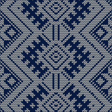 Örgü Doku. Yün Örme Doku Üzerinde Dikişsiz Desen Süs. Mavi Renk. Vektör çizimi