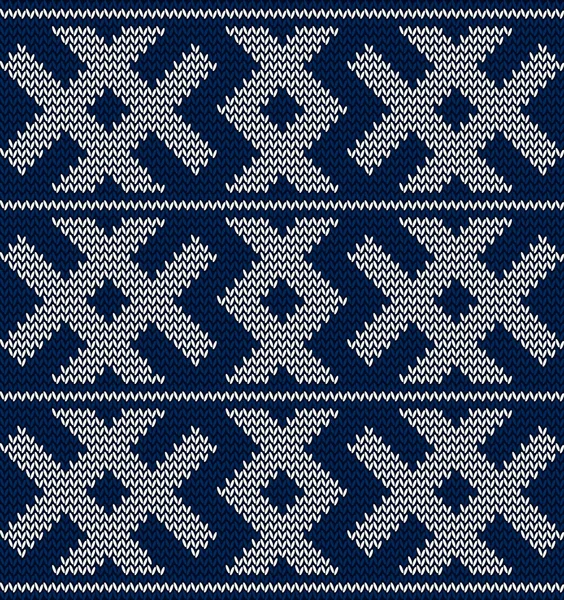 Παραδοσιακό χριστουγεννιάτικο μοτίβο πλεκτό στολίδι. Μπλε χρώμα. Σκανδιναβικό σχέδιο. Αφηρημένο πουλόβερ φόντο. Διανυσματικό μοτίβο. — Διανυσματικό Αρχείο