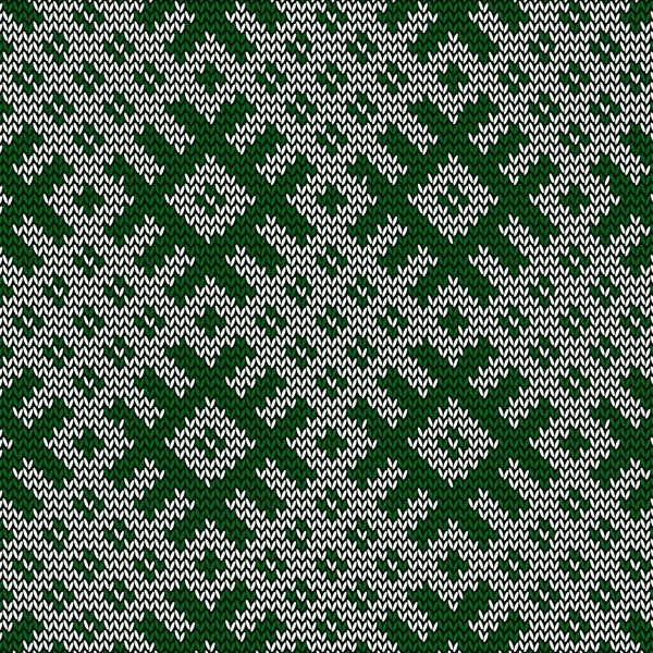 Traditionelles weihnachtliches Strickmuster. grüne Farbe. skandinavisches Design. abstrakte Pullover Hintergrund. Vektormuster. — Stockvektor