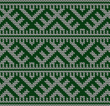 Noel kartı dekorasyonu. Kış Örme Desen. Dikişsiz Yılbaşı Örgü Kartı. Soyut Yeşil Dekorasyon. Vektör çizimi.