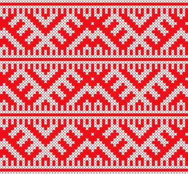 Örme Yün Desen Arka Plan. Kırmızı Renk. Vintage Kazak Tasarım. Vektör çizimi