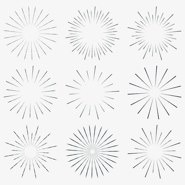 Vector Set of Sunbursts Elementos Gráficos. Etiquetas vintage isola no branco para convites, cartões de saudação, cartazes . — Vetor de Stock