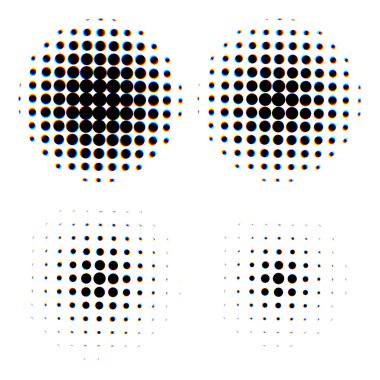 Vintage Soyut Halftone Circle Arka Planlar Set. Optik İllüzyon. Vektör İllüstrasyonu.