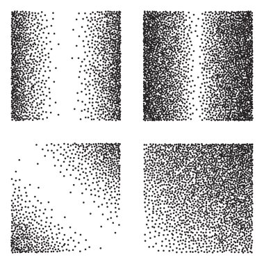 Siyah Noktalı Soyut Degrade Dikişsiz Arka Plan Kümesi. Tasarım için Dotwork Gravür Desen Arka Plan. Vektör İllüstrasyonu.