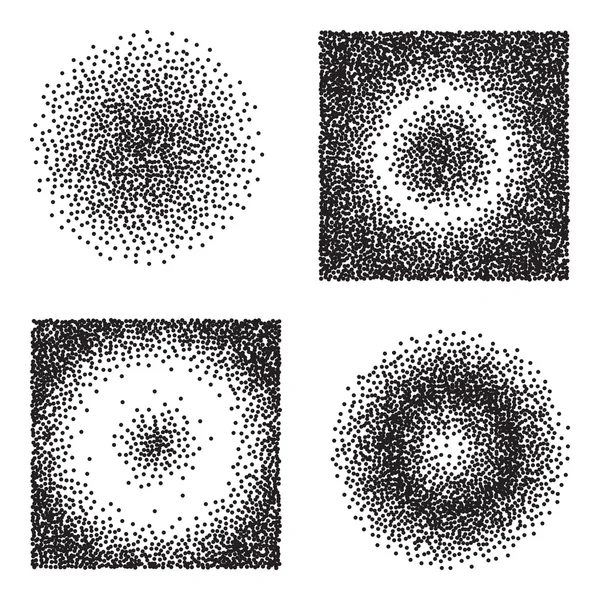 Satz von abstrakten radialen Verlauf nahtlosen Hintergrund mit schwarzen Punkten. Dotwork Gravurmuster Hintergrund für Ihr Design. Vektorillustration. — Stockvektor