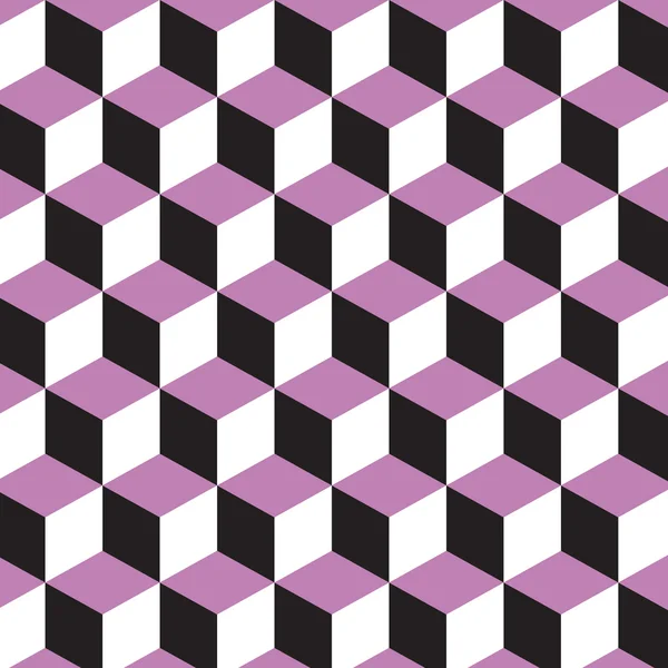 Sześcian geometryczny. Złudzenie optyczne z efektem 3D. Purpure, czarno-białe kolory. Abstrakcyjny wzorzec kostki. Ilustracja wektorowa. Tło dla projektu. — Wektor stockowy