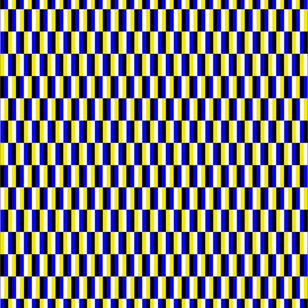 Klassieke gebogen illusie. Witte, blauwe, zwarte, gele kleuren. Optische curve-illusie. Vector illustratie. — Stockvector