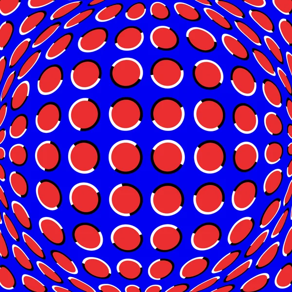 Illusion optique arrière-plan. Cercles rouges se déplacent sur fond bleu. Fond Polka Dot. Illustration vectorielle . — Image vectorielle