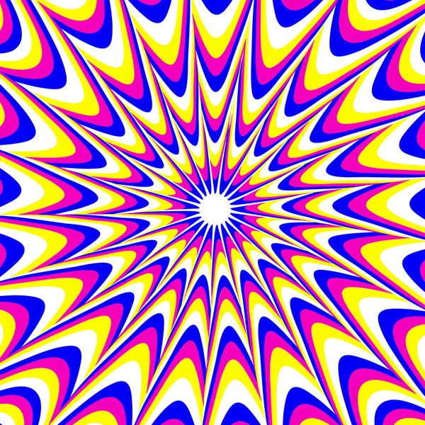 Ilusión de expansión óptica. Azul, blanco, amarillo. Fondo brillante con efecto de expansión. Ilustración vectorial — Vector de stock