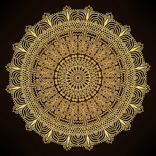 Mandala arany. Dekoratív indiai forduló csipke Mandala. Vintage Gold Pattern. Iszlám, Arab, indiai, Török, Pakisztán. Meghívó, esküvői kártya, Scrapbooking. Karácsonyi Card Mandala design. Arany over Black. Vektoros illusztráció. — Stock Vector