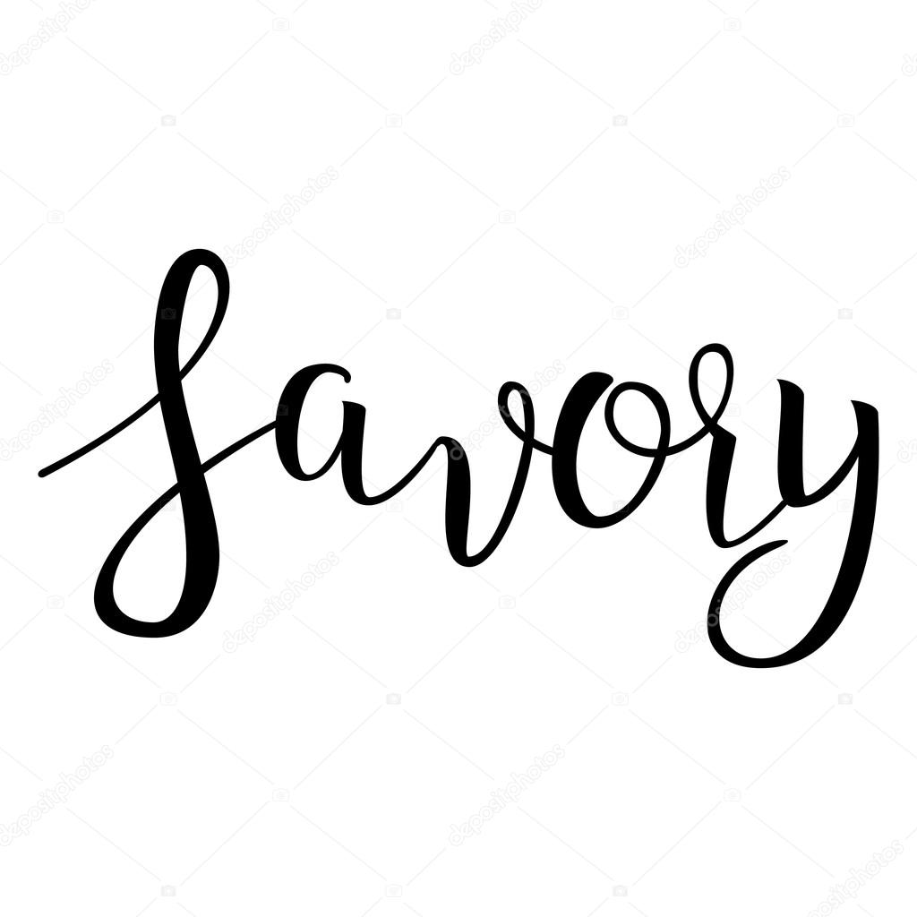 Savory. Calligraphic Text. Cooking Spice. Typographic Design. Black