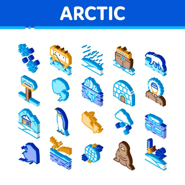 Ícones isométricos árticos e antárticos conjunto vetor — Vetor de Stock