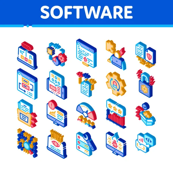 Vector de conjunto de iconos de prueba y análisis de software — Archivo Imágenes Vectoriales