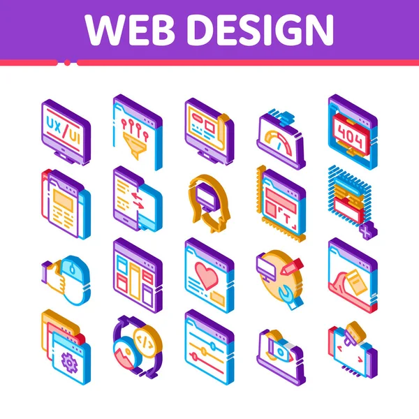 Web Design Desenvolvimento Ícones Isométricos Set Vector — Vetor de Stock