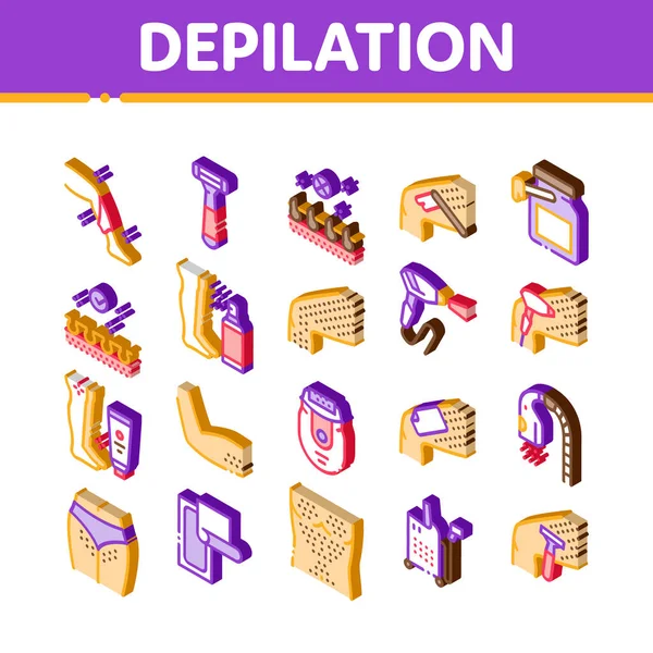 Procedimiento de depilación Iconos isométricos Set Vector — Vector de stock