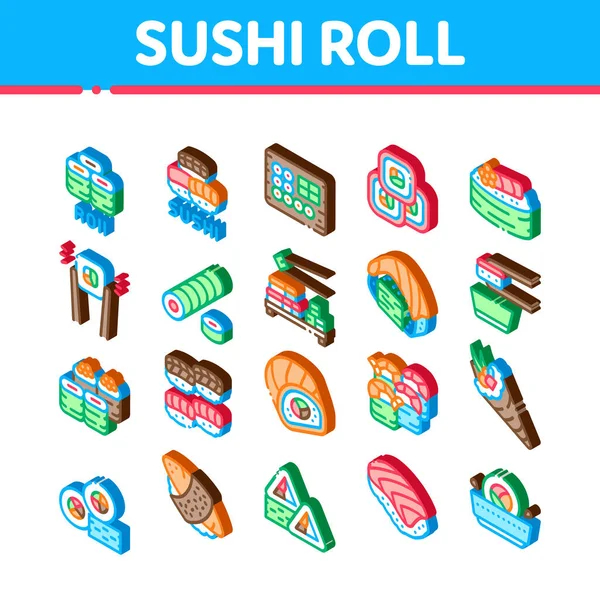 Ensemble d'icônes isométriques Sushi Roll Asian Dish vectoriel — Image vectorielle