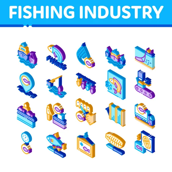 Geschäftsprozess-Ikonen der Fischereiindustrie setzen Vektor — Stockvektor