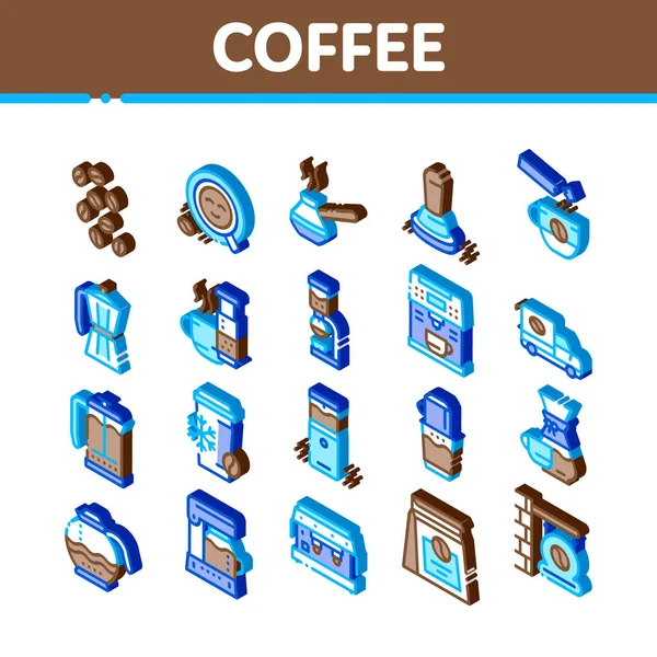 Café Energía Bebida Iconos isométricos Set Vector — Vector de stock