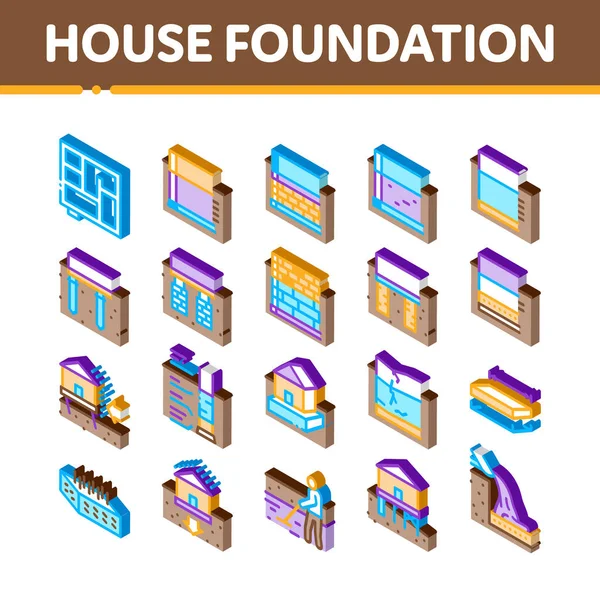 House Foundation Base Isometriska ikoner som vektor — Stock vektor