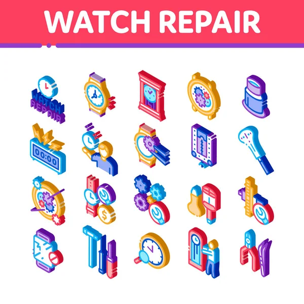 Watch Repair Service Isometric Icons Set Vector — Stock Vector