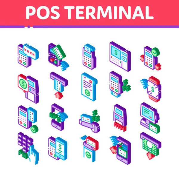 Pos Terminal Device Isometric Icons Set Vector — Stockový vektor