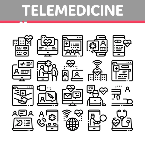 ชุดไอคอนการรักษา Telemedicine เวกเตอร์ — ภาพเวกเตอร์สต็อก
