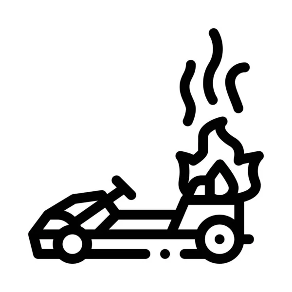 Kart in fiamme, incidente incendio icona nera vettoriale illustrazione — Vettoriale Stock