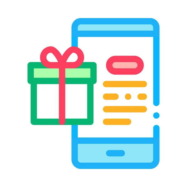 Applicazione del telefono di shopping online e regalo per illustrazione vettoriale icona a colori del cliente — Vettoriale Stock